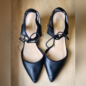 Franco Sarto Darlis Pump Black Leather Sling Lace Tie Heels Women's Size US 9.5